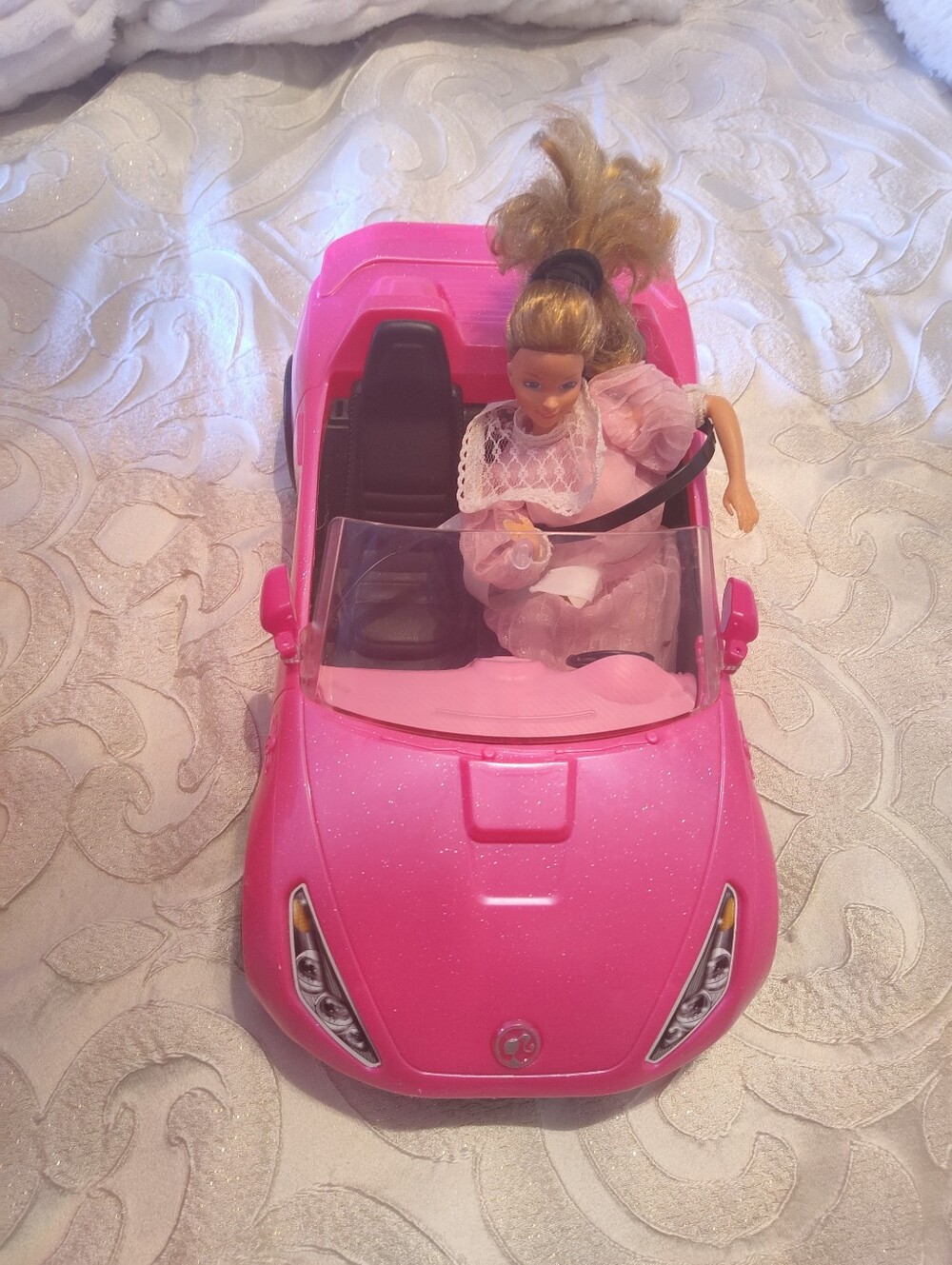 Barbie Mattel Hot Pink Push Car Convertible Plus Barbie Doll Used Toy Authentic